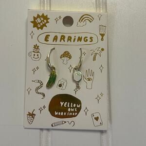 NWT Boutique Yellow Owl Workshop Pickle Ball Earrings 18K Gold Hypo Allergenic